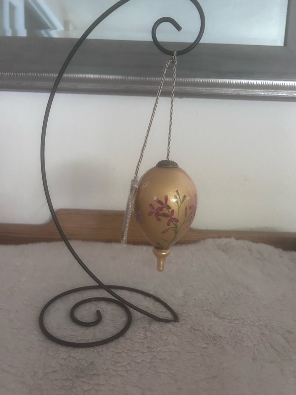 Hand-Painted Gold Glass Ornament with Floral Detail